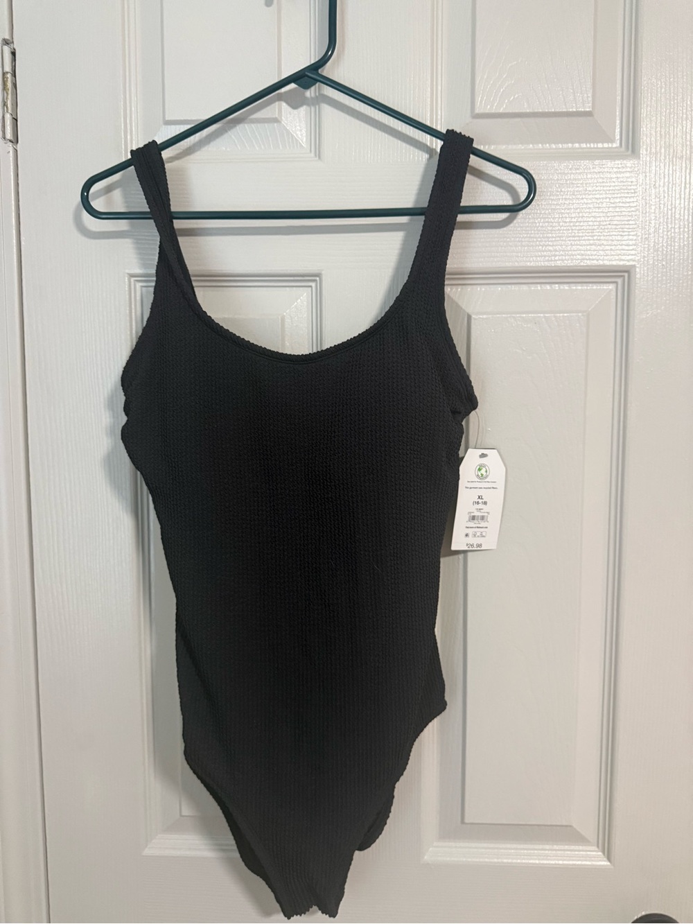 Black Textured Scoop Neck one piece swim suit